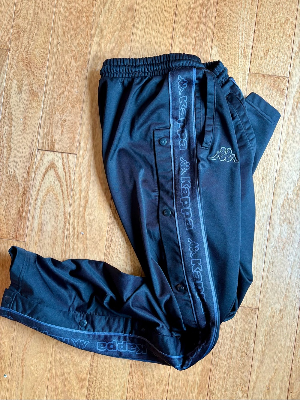 Kappa Black Side-Strip Tear Away Snap Track Pants XXL